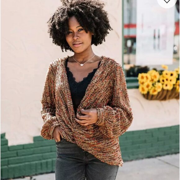 Blu Pepper Size Xl Nubby Surplice Twist Sweater Brown Chunky Knit Fall Cozy Boho - Picture 1 of 9